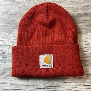 Carhartt Beanie Mens OSFA Orange A18 Acrylic Knit Watch Hat Logo Patch Workwear